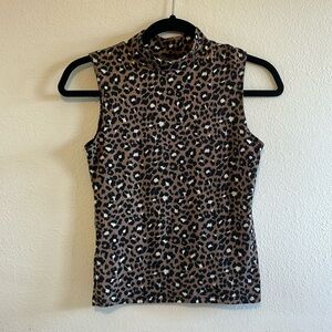 Olivia Rae Mock Neck Animal Print Sleeveless Top